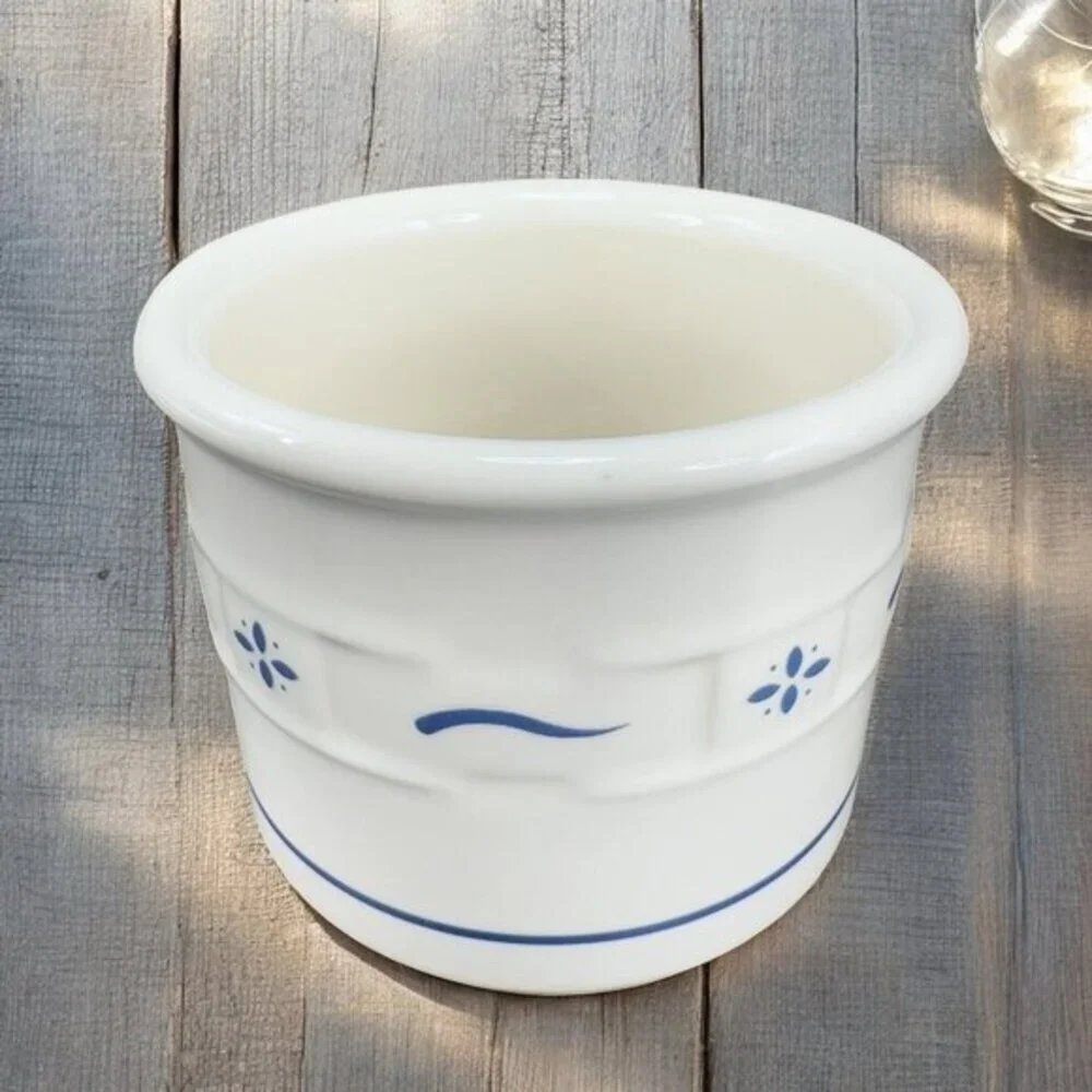 Vintage Longaberger Woven Traditions Blue Small Crock 1 Qt Ceramic Dish Bowl VTG